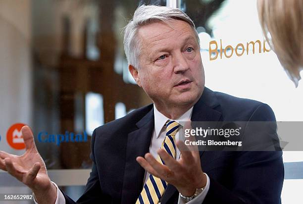 Jamie Sokalsky, chief executive officer of Barrick Gold Corp., speaks during a Bloomberg Television interview at the BMO Capital Global Metals and...