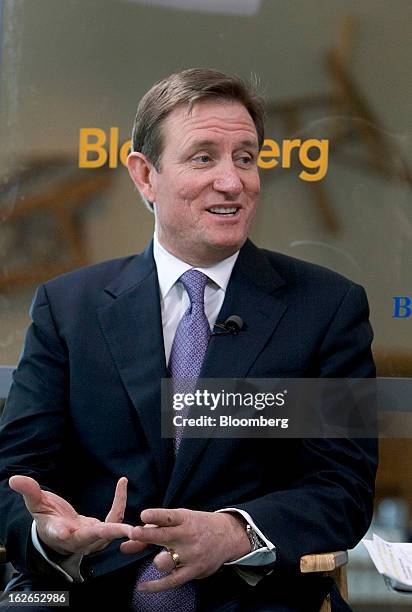 Chuck Jeannes, chief executive officer of Goldcorp Inc., speaks during a Bloomberg Television interview at the BMO Capital Global Metals and Mining...