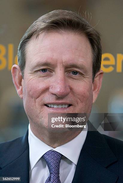 Chuck Jeannes, chief executive officer of Goldcorp Inc., sits for a photograph during a Bloomberg Television interview at the BMO Capital Global...