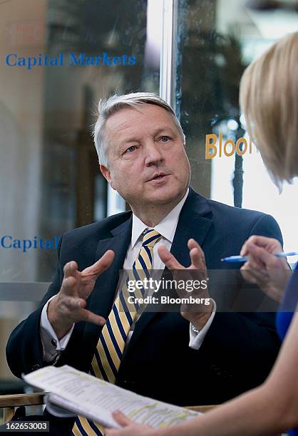 Jamie Sokalsky, chief executive officer of Barrick Gold Corp., speaks during a Bloomberg Television interview at the BMO Capital Global Metals and...