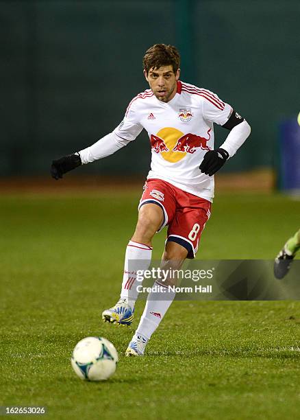 Juninho of the New York Red Bulls brings the ball up field against the Seattle Sounders at Kino Sports Complex on February 20, 2013 in Tucson,...