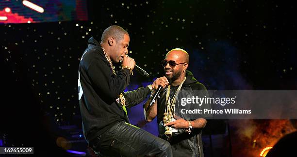 Jay-Z and Jermain Dupri perform at the So So Def 20th anniversary concert at the Fox Theater on February 23, 2013 in Atlanta, Georgia.