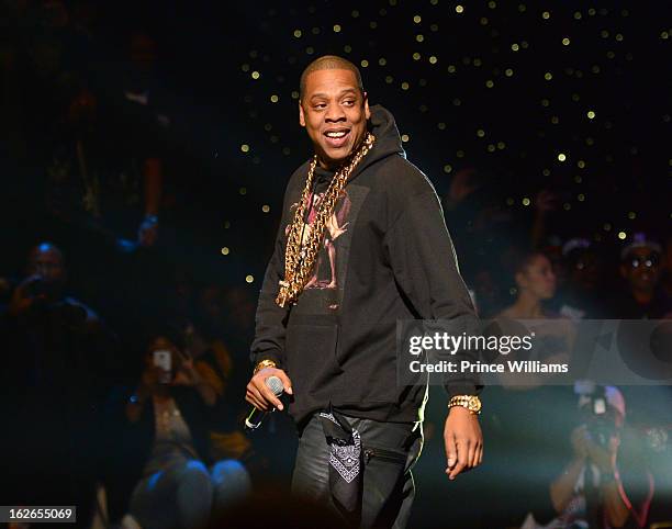 Jay-Z performs at the So So Def 20th anniversary concert at the Fox Theater on February 23, 2013 in Atlanta, Georgia.