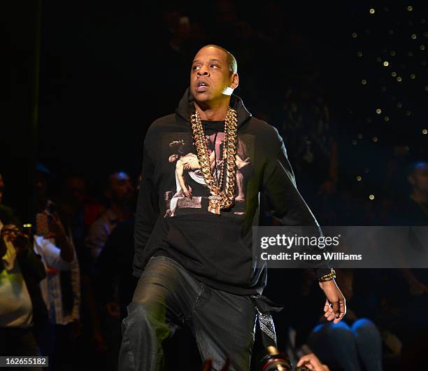 Jay-Z performs at the So So Def 20th anniversary concert at the Fox Theater on February 23, 2013 in Atlanta, Georgia.