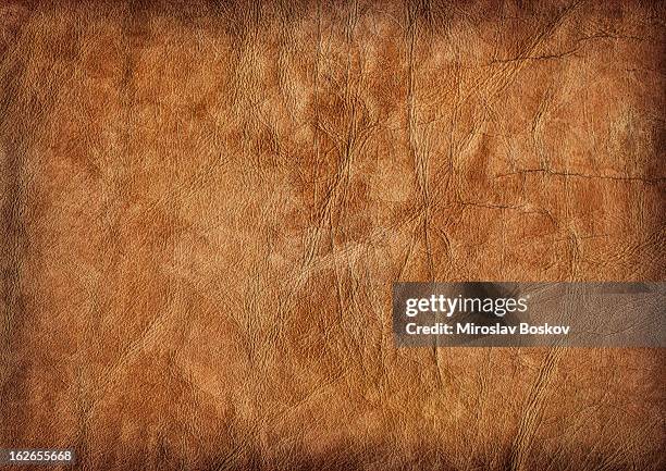 hi-res brown veal leather crumpled mottled vignette grunge texture - leather bildbanksfoton och bilder