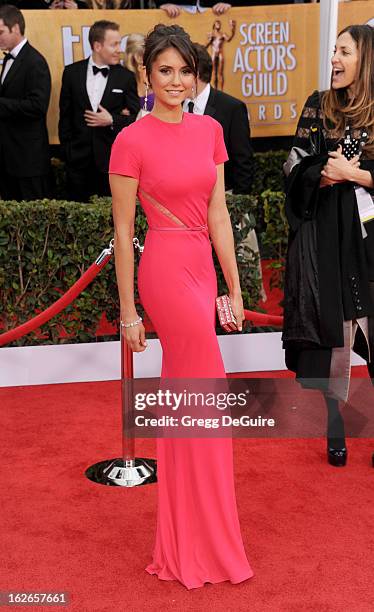 Actress Nina Dobrev arrives at the 19th Annual Screen Actors Guild Awards at The Shrine Auditorium on January 27, 2013 in Los Angeles, California.