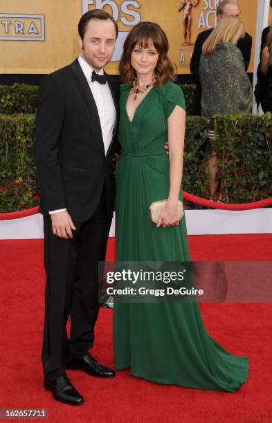 Actors Vincent Kartheiser and Alexis Bledel arrive at the 19th Annual Screen Actors Guild Awards at The Shrine Auditorium on January 27, 2013 in Los...