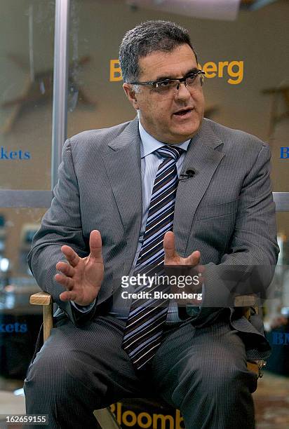 Tony O'Neill, interim chief executive officer of AngloGold Ashanti Ltd., speaks during a Bloomberg Television interview at the BMO Capital Global...