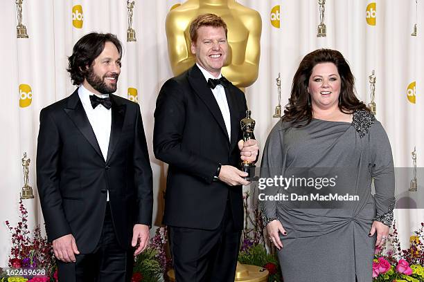 Paul Rudd, John Kahrs and Melissa McCarthy pose in the press room at the 85th Annual Academy Awards at Hollywood & Highland Center on February 24,...