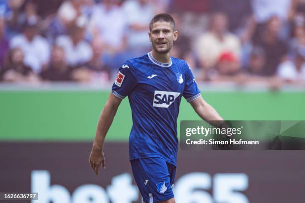 Andrej Kramaric of Hoffenheim looks on during the Bundesliga match between TSG Hoffenheim and Sport-Club Freiburg at PreZero-Arena on August 19, 2023...