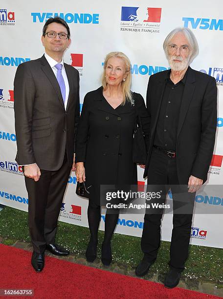 Cosul General of France Axel Cruau, director Michael Haneke and his wife Susan Haneke attend an event hosted by the Consul General Of France, Mr....