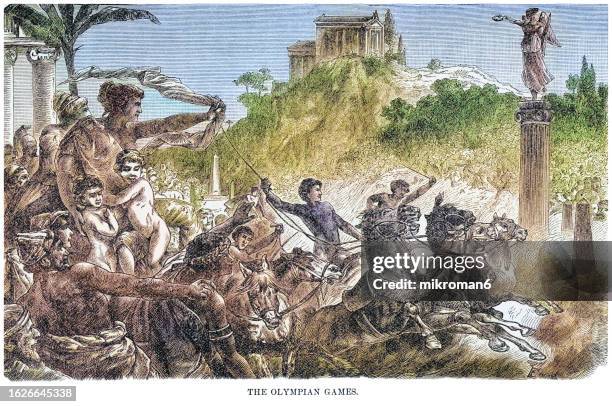 old engraved illustration of the olympian games (ancient olympic games) - grécia antiga imagens e fotografias de stock