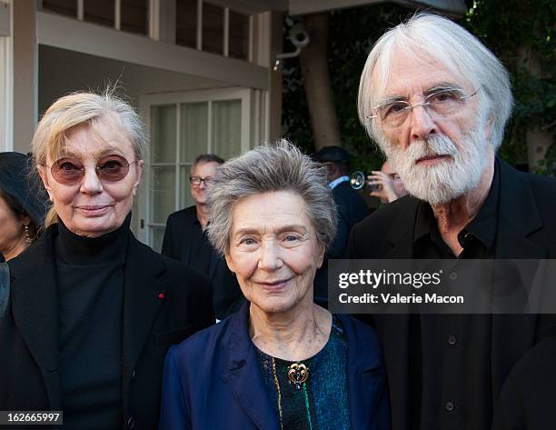 Margaret Menegoz, Emmanuelle Riva and Michael Haneke attends The Consul General Of France, Mr. Axel Cruau, reception in Honor of The French Nominees...