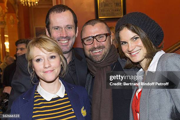 Julia Livage, her husband Christian Vadim, Alexandre Brasseur and his wife Juliette attend the 200th performance of the play "Inconnu A Cette...