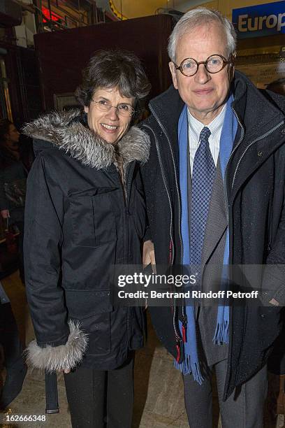 Bernard Fixot and his wife Valerie Anne Giscard d'Estaing attend the 200th performance of the play "Inconnu A Cette Adresse" at Theatre Antoine on...