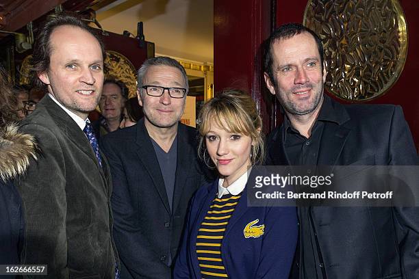 Jean-Marc Dumontet, Laurent Ruquier, Julia Livage and Christian Vadim attend the 200th performance of the play "Inconnu A Cette Adresse" at Theatre...