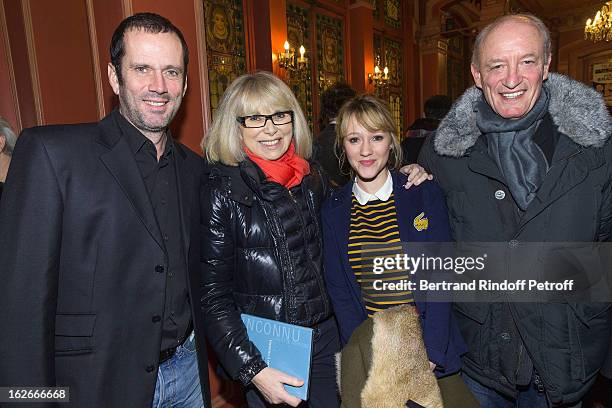 Christian Vadim, Mireille Darc, Vadim's wife Julia Livage and Darc's husband Pascal Desprez attend the 200th performance of the play "Inconnu A Cette...