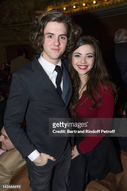 Thomas Soliveres and his companion attend the 200th performance of the play "Inconnu A Cette Adresse" at Theatre Antoine on February 25, 2013 in...