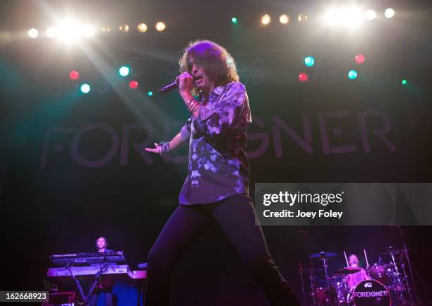 Vocalist Kelly Hansen of the rock band Foreigner performs at the Belterra Casino on February 16, 2013 in Florence, Indiana.