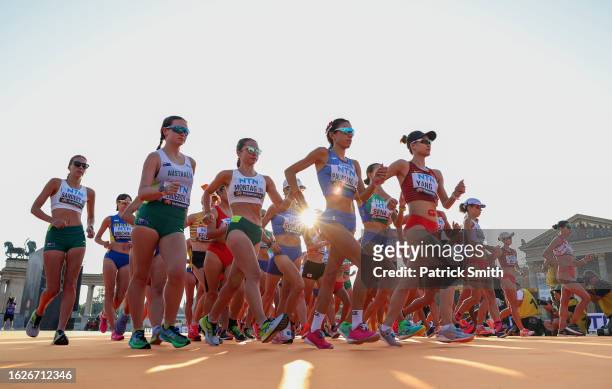 Athletes compete during the Women's 20km Race Walk Final on day two of the World Athletics Championships Budapest 2023 at National Athletics Centre...