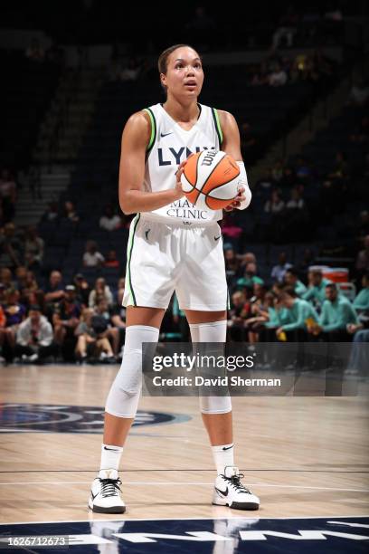 Napheesa Collier of the Minnesota Lynx shoots a free throw during the game against the New York Liberty on August 26, 2023 at Target Center in...