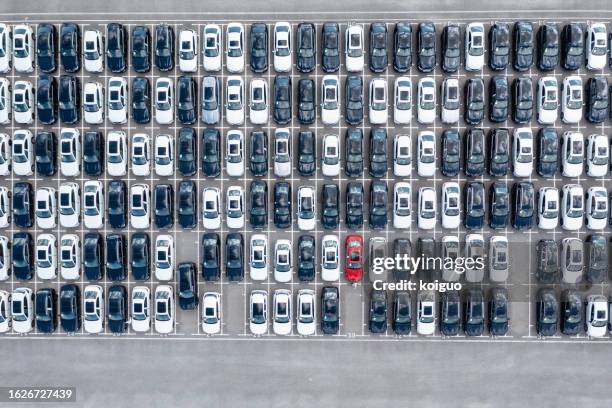 aerial view of car terminal parking lot - parking space stock pictures, royalty-free photos & images