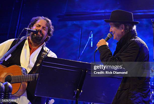 The Mavericks Raul Malo is joined onstage by Singer/Songwriter Rodney Crowell during The Mavericks Album release concert for there new album " In...