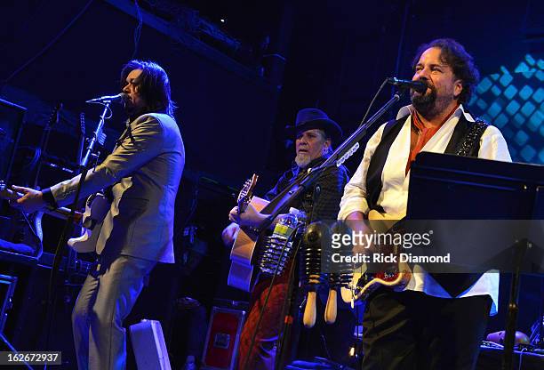 Mavericks members Eddie Perez, Robert Reynolds and Raul Malo perform during The Mavericks Album release concert for there new album " In Time" at The...