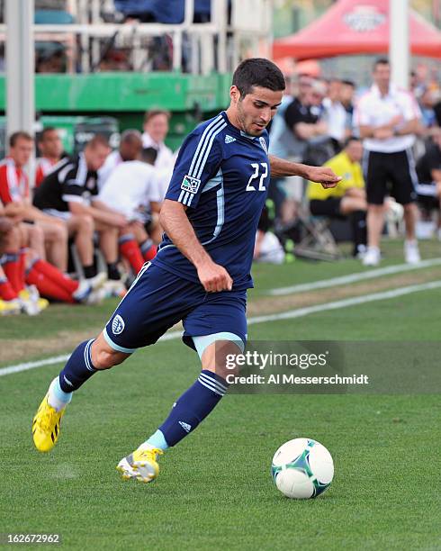 Forward Soony Saad of Sporting Kansas City moves the ball upfield against Toronto FC February 23, 2013 in the final round of the Disney Pro Soccer...