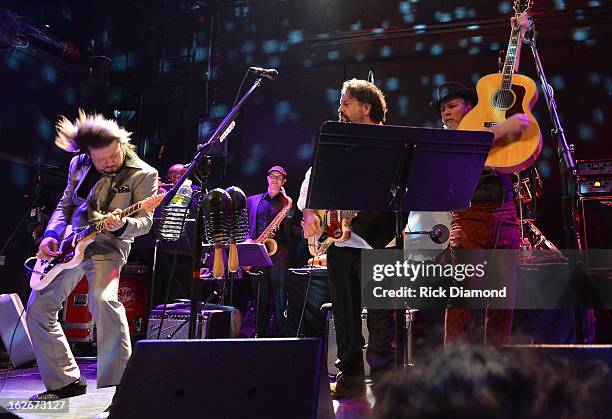 Mavericks members Eddie Perez, Raul Malo and Robert Reynolds perform during The Mavericks Album release concert for there new album " In Time" at The...