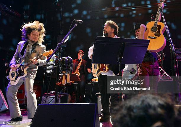 Mavericks members Eddie Perez, Raul Malo and Robert Reynolds perform during The Mavericks Album release concert for there new album " In Time" at The...