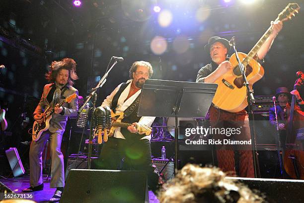 Mavericks members Eddie Perez, Raul Malo and Robert Reynolds perform during The Mavericks Album release concert for there new album " In Time" at The...