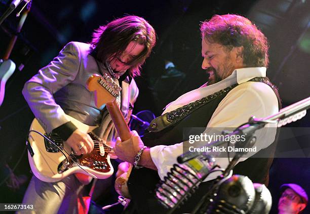 Mavericks members Eddie Perez and Raul Malo perform during The Mavericks Album release concert for there new album " In Time" at The Bowery Ballroom...