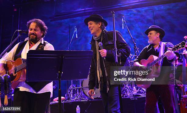 The Mavericks Raul Malo and Robert Reynolds are joined onstage by Singer/Songwriter Rodney Crowell during The Mavericks Album release concert for...