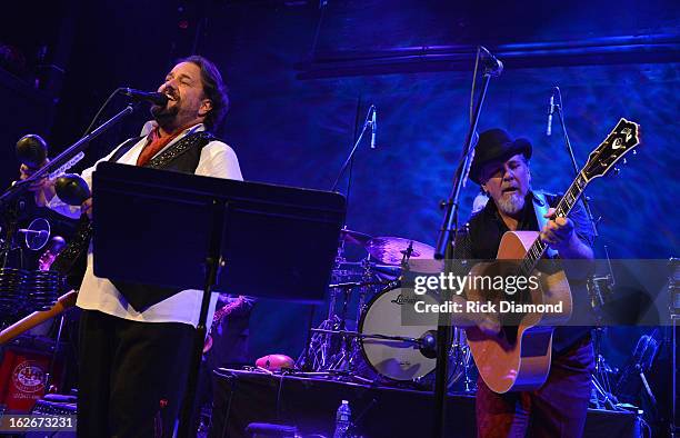 Mavericks members Raul Malo and Robert Reynolds perform during The Mavericks Album release concert for there new album " In Time" at The Bowery...