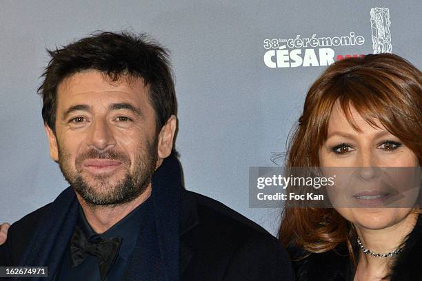 Patrick Bruel and Valerie Benguigui attend the Red Carpet Arrivals - Cesar Film Awards 2013 at Theatre du Chatelet on February 22, 2013 in Paris,...