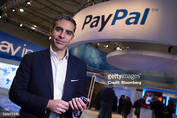 David Marcus, president of PayPal Inc. Poses for a photograph outside the company's pavilion at the Mobile World Congress in Barcelona, Spain, on...
