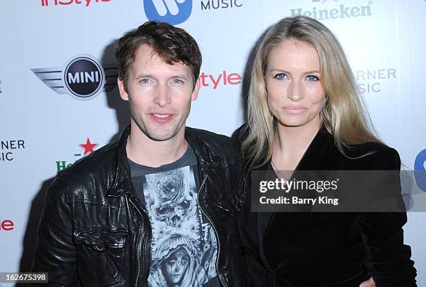 Recording artist James Blunt and guest attends the Warner Music Group 2013 Grammy celebration at Chateau Marmont on February 10, 2013 in Los Angeles,...