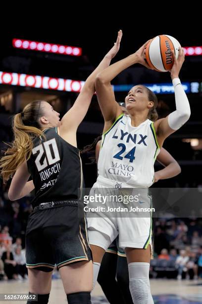 Napheesa Collier of the Minnesota Lynx goes to the basket during the game against the New York Liberty on August 26, 2023 at Target Center in...