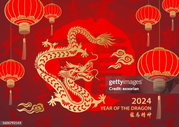 ilustraciones, imágenes clip art, dibujos animados e iconos de stock de año dorado del dragón - chinese new year