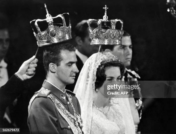 Prince Juan Carlos of Spain and his wife princess Sophia of Greece, pictured 14 May 1962 in Athens during their wedding. Juan Carlos' grandfather...