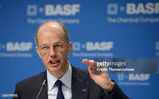 Kurt Bock, chief executive officer of BASF SE, speaks during the company's earnings news conference on February 26, 2013 in Ludwigshafen, Germany....