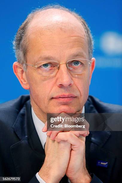 Kurt Bock, chief executive officer of BASF SE, pauses during a news conference to announce the company's results in Ludwigshafen, Germany, on...