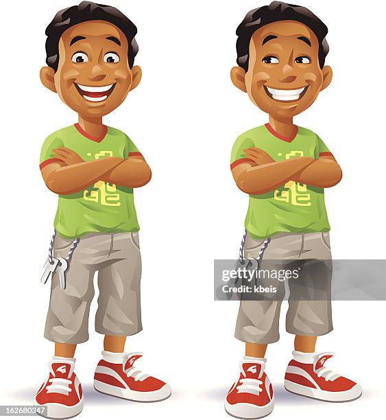 junge mit arme verschränkt - smirking stock-grafiken, -clipart, -cartoons und -symbole