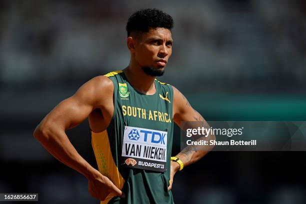 Wayde Van Niekerk of Team South Africa competes in the Men's 400m Heats during day two of the World Athletics Championships Budapest 2023 at National...