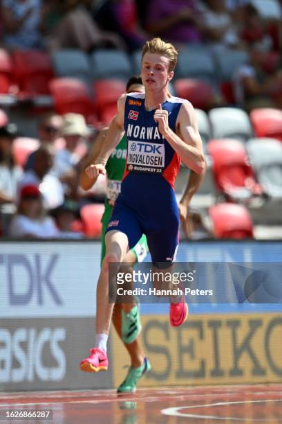Haavard Bentdal Ingvaldsen of Team Norway competes in the Men's 400m Heats during day two of the World Athletics Championships Budapest 2023 at...