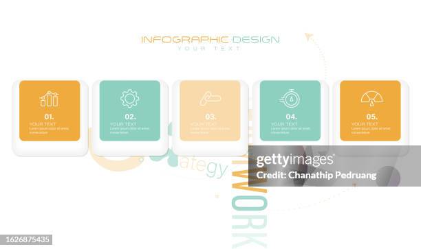 infographic 5 steps modern mind map diagram with icons, vector infographic. stock illustrationinfographic, chart, map, number 5, business strategy - mind map stock illustrations