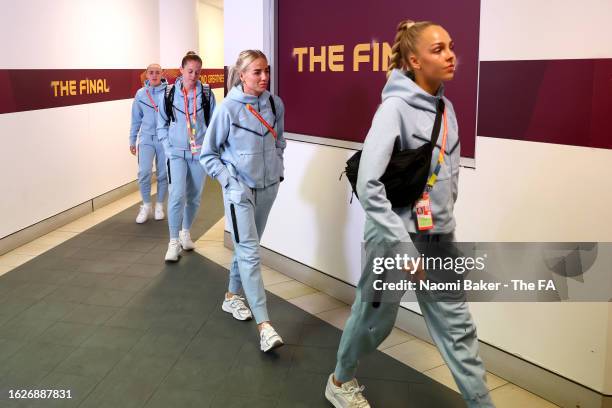 Players of England arrive at the stadium prior to the FIFA Women's World Cup Australia & New Zealand 2023 Final match between Spain and England at...