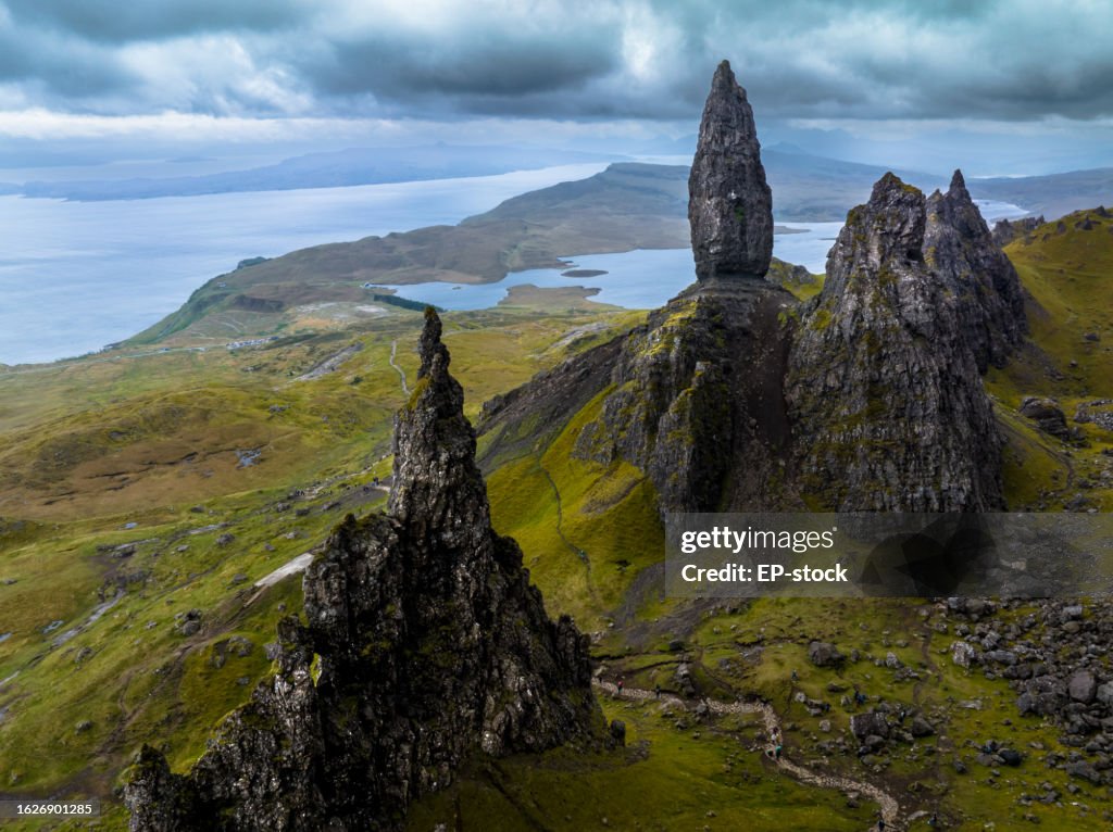 Aerial View of Old Man of Storr on the Isle of Skye, Scotland, UK