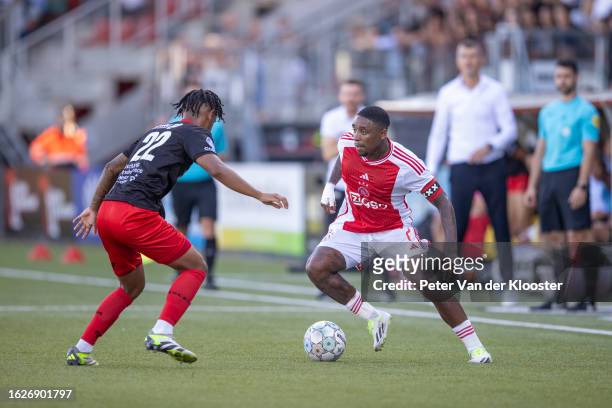 Steven Bergwijn of AFC Ajax and Mimeirhel Benita of Excelsior Rotterdam during the Dutch Eredivisie match between Excelsior Rotterdam and AFC Ajax at...